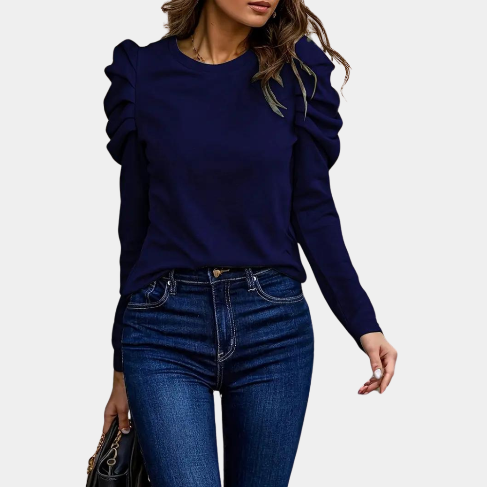 Soft Knit Ruched Sleeve Long-Sleeve Top