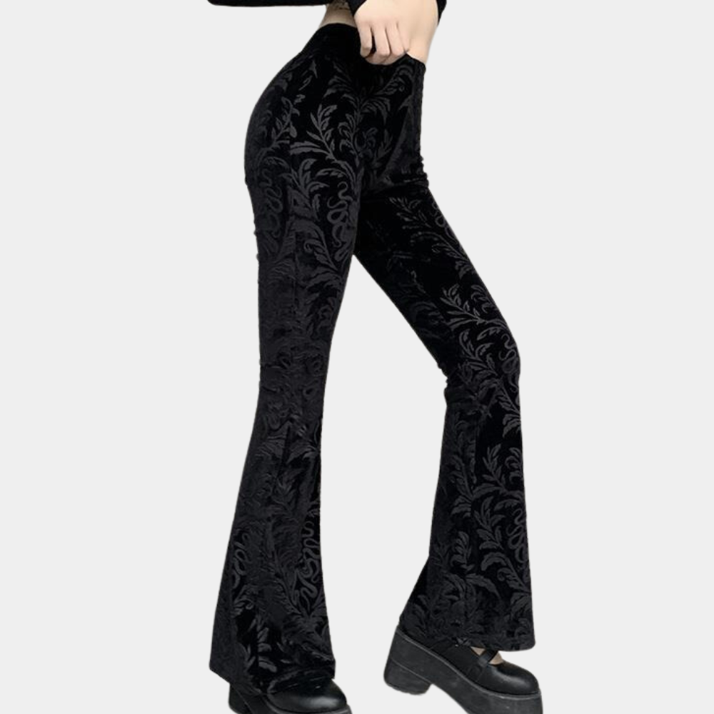 Embossed Velvet High-Waisted Flared Pants