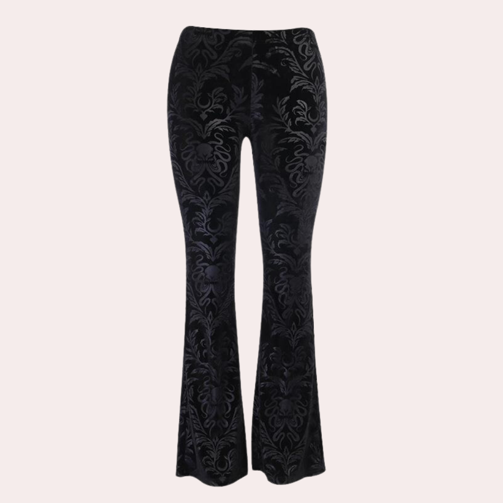 Women's Flared Pants - High Waist - Embossed Velvet - Retro 70s Style
