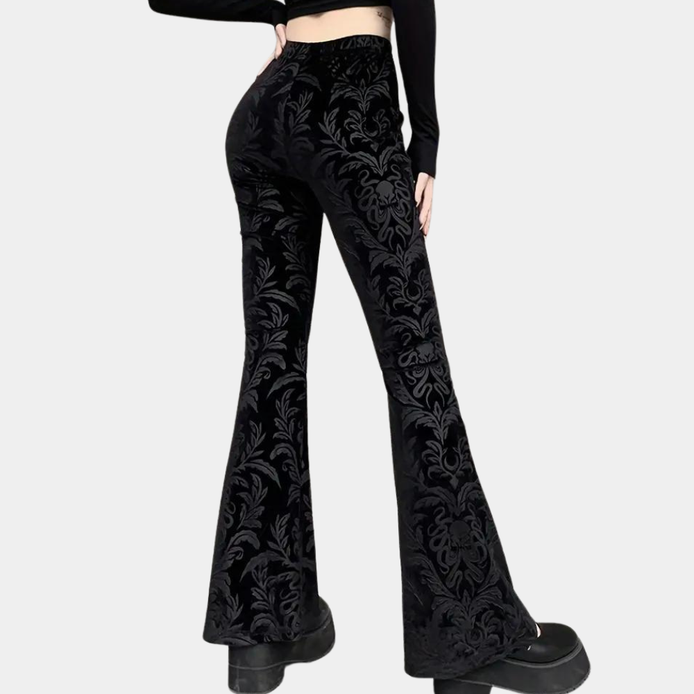 Embossed Velvet High-Waisted Flared Pants