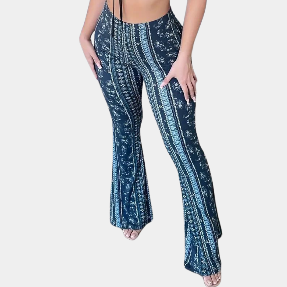 Women's boho high-waisted bell-bottom trousers