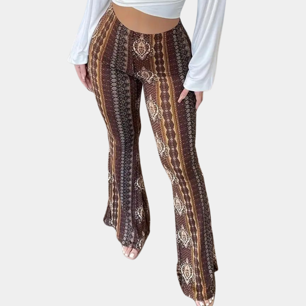 Women's boho high-waisted bell-bottom trousers