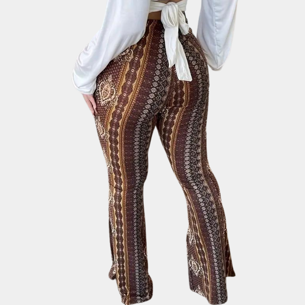 Women's boho high-waisted bell-bottom trousers