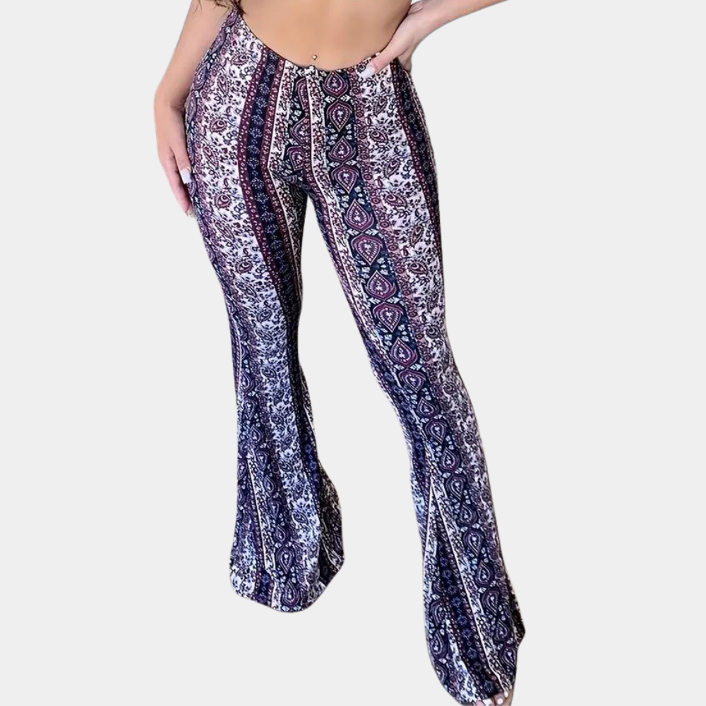 Women's boho high-waisted bell-bottom trousers