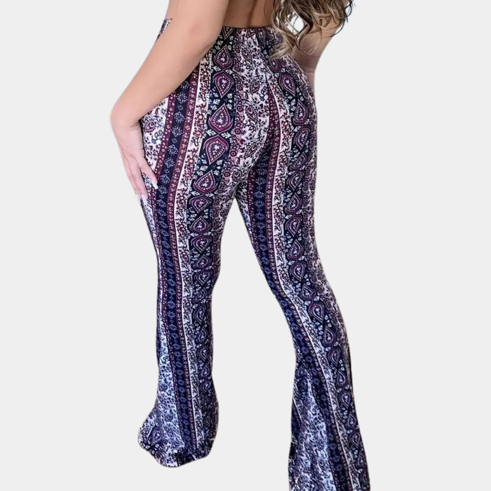 Women's boho high-waisted bell-bottom trousers