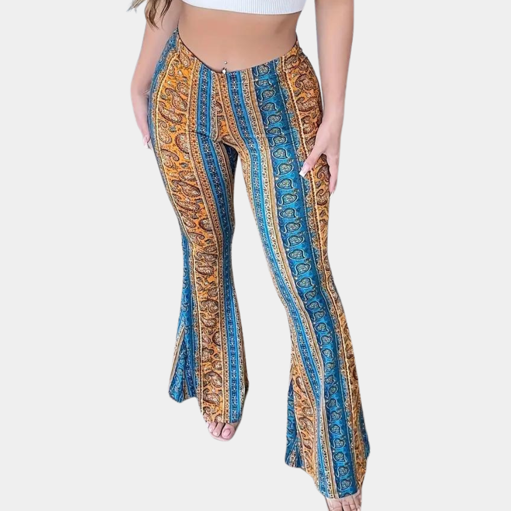 Women's boho high-waisted bell-bottom trousers