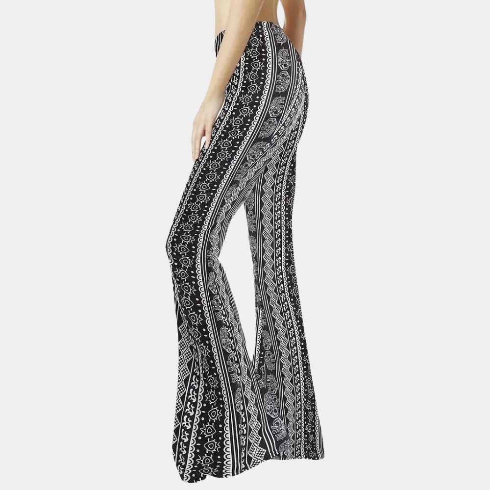 Multicolor printed wide leg flared pants for women