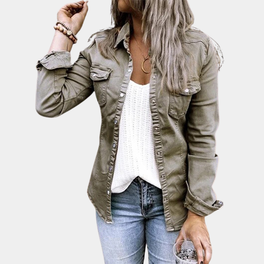 Women's Button-Up Shirt - Tailored Fit - Long Sleeve - Casual Denim Style