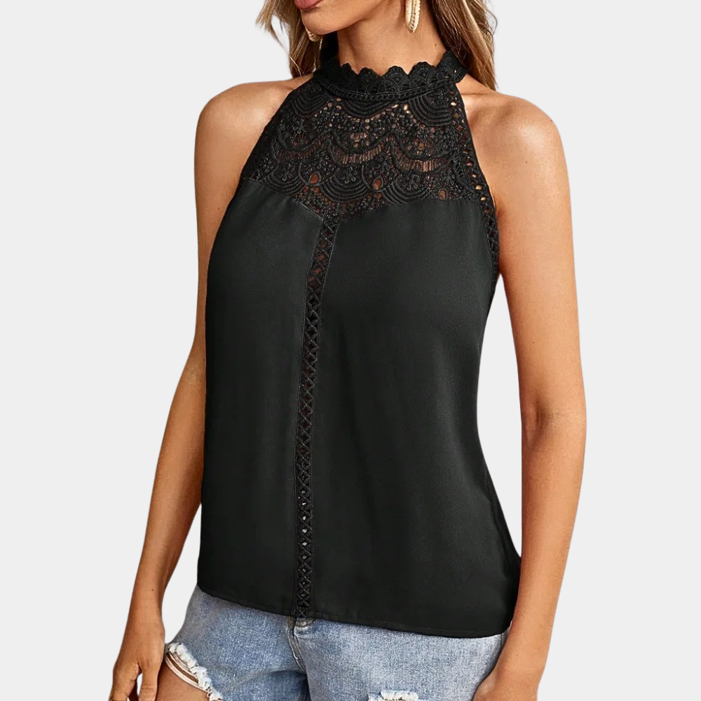 Women's Halter Top - Sleeveless Lace Detail - Lightweight Breathable Casual Fit