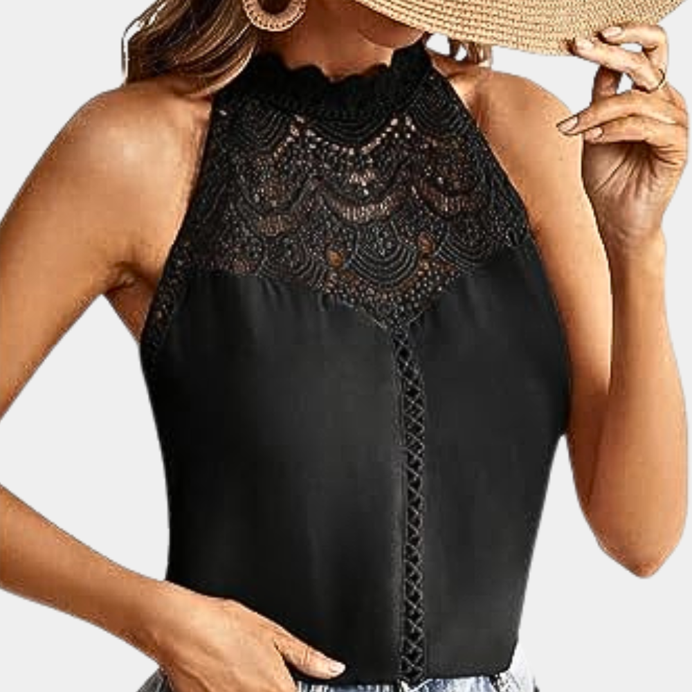 Women's Halter Top - Sleeveless Lace Detail - Lightweight Breathable Casual Fit