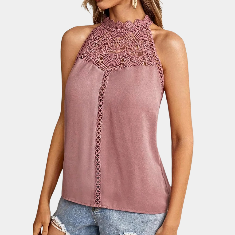 Women's Halter Top - Sleeveless Lace Detail - Lightweight Breathable Casual Fit