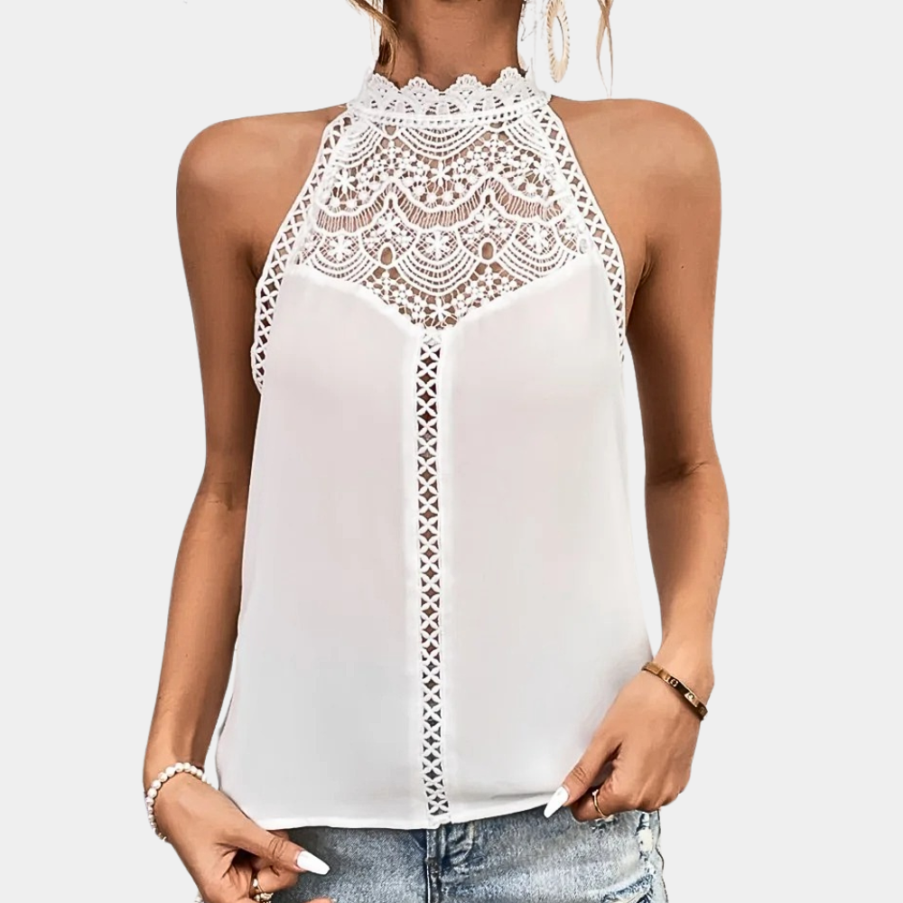 Women's Halter Top - Sleeveless Lace Detail - Lightweight Breathable Casual Fit