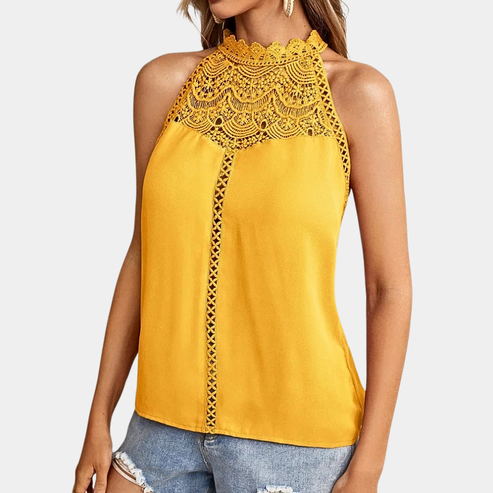 Women's Halter Top - Sleeveless Lace Detail - Lightweight Breathable Casual Fit
