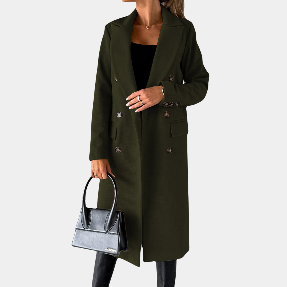 Solid color long-sleeved lapel double-breasted slim-fitting jacket coat for women