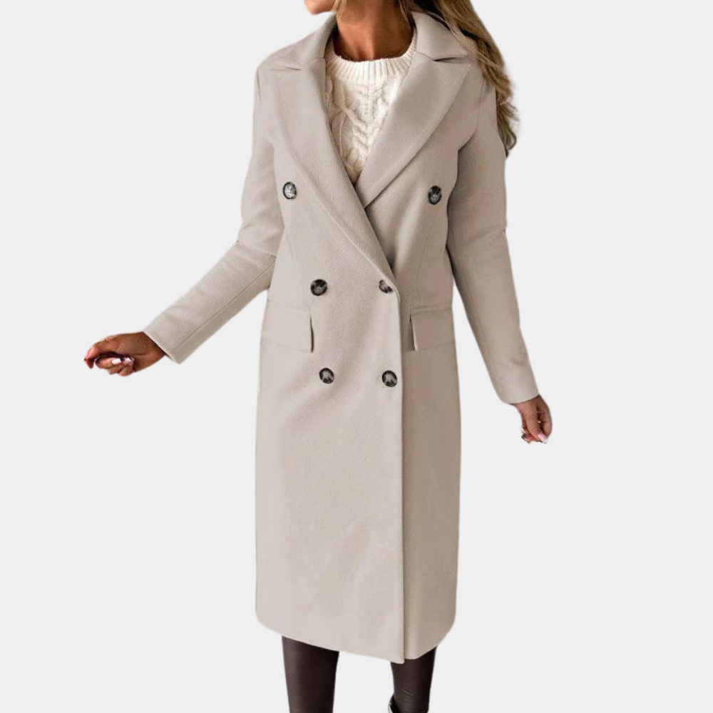 Solid color long-sleeved lapel double-breasted slim-fitting jacket coat for women