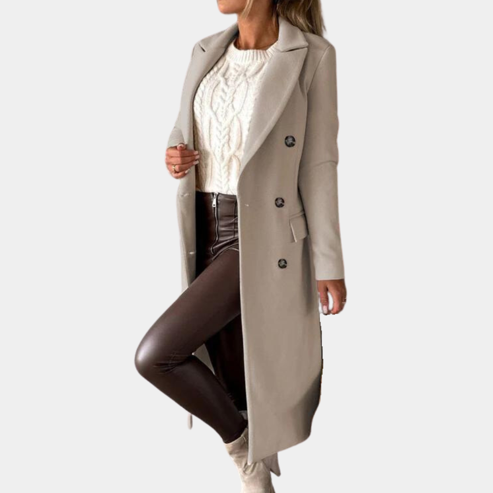 Solid color long-sleeved lapel double-breasted slim-fitting jacket coat for women