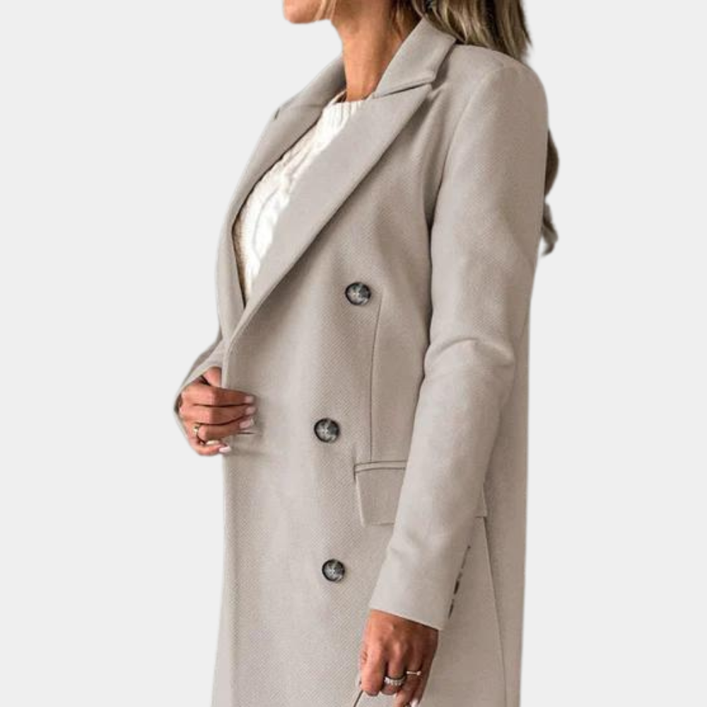 Solid color long-sleeved lapel double-breasted slim-fitting jacket coat for women