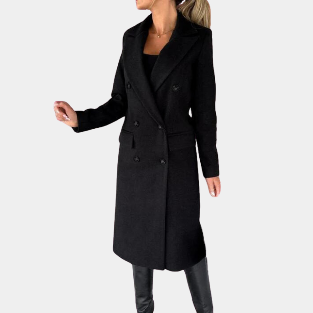 Solid color long-sleeved lapel double-breasted slim-fitting jacket coat for women