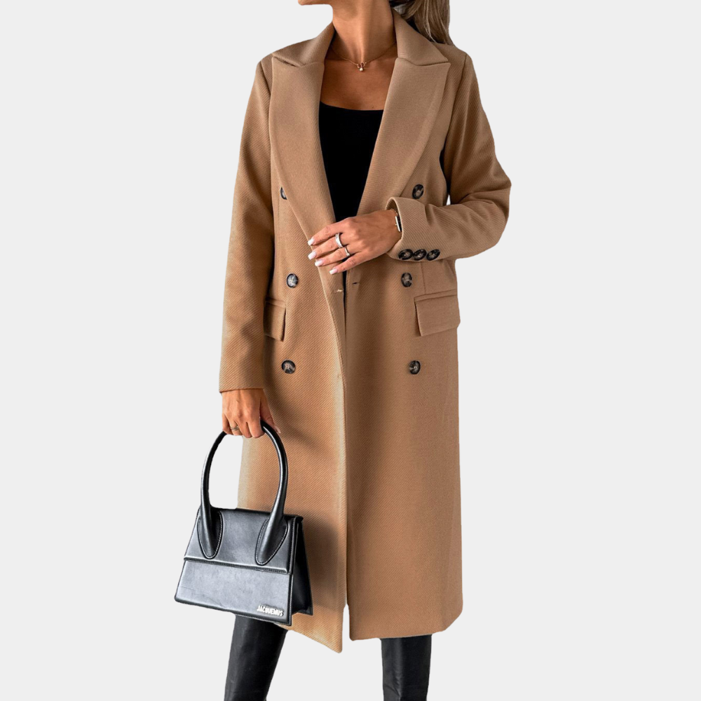 Solid color long-sleeved lapel double-breasted slim-fitting jacket coat for women