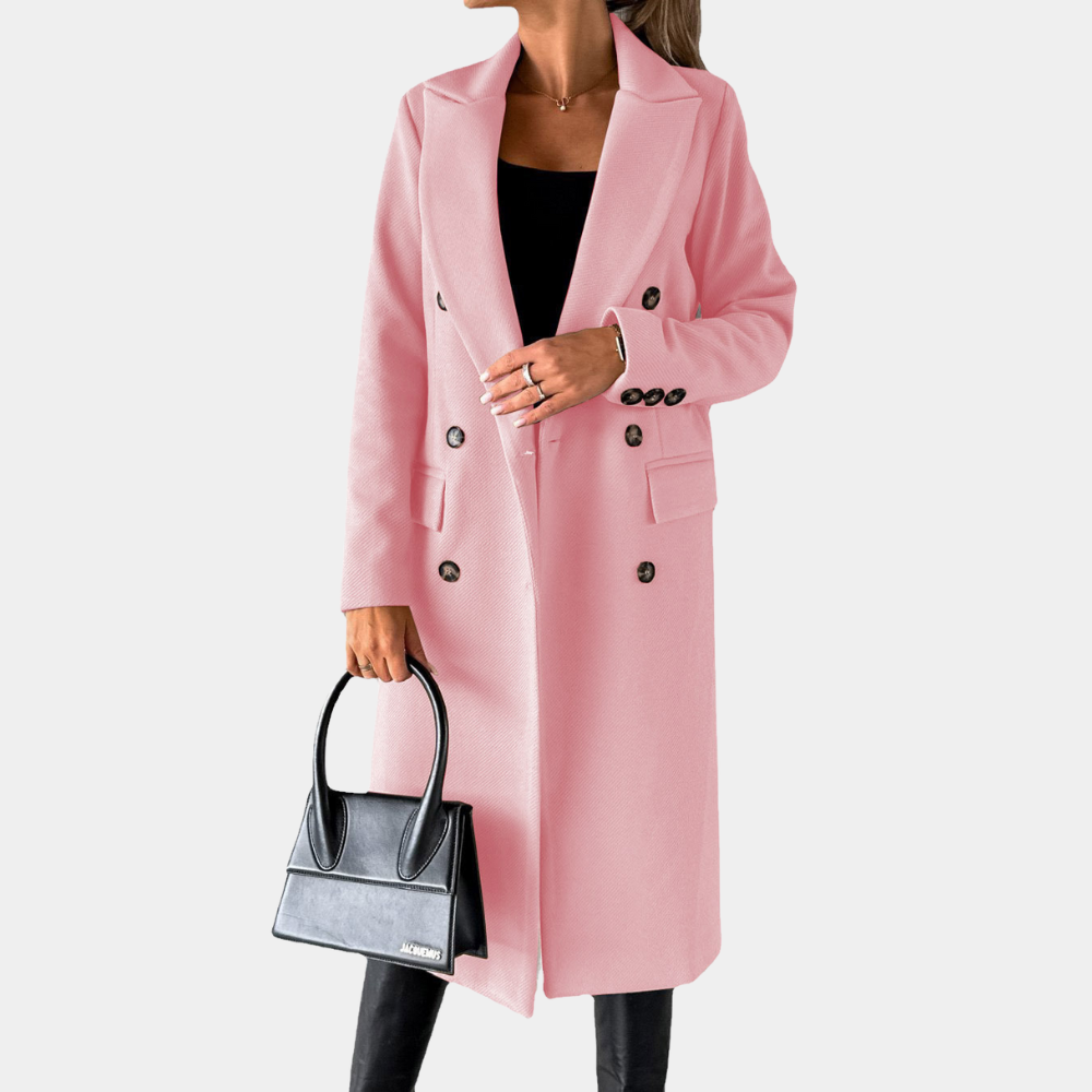 Solid color long-sleeved lapel double-breasted slim-fitting jacket coat for women