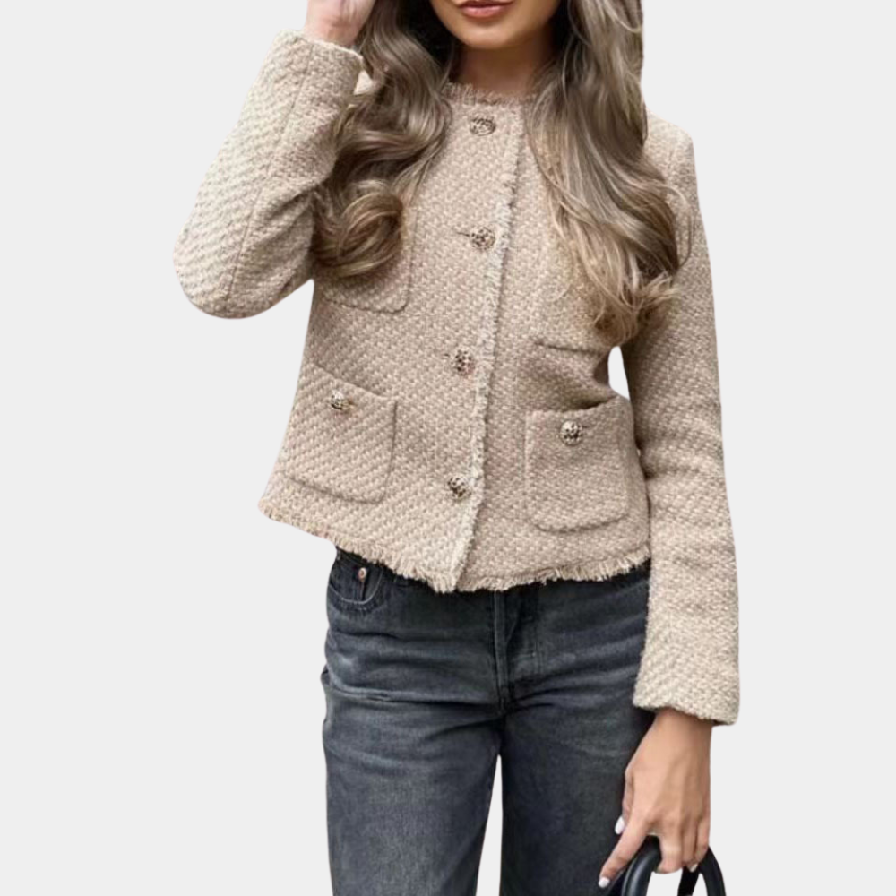Tailored Fit Frayed Hem Tweed Jacket