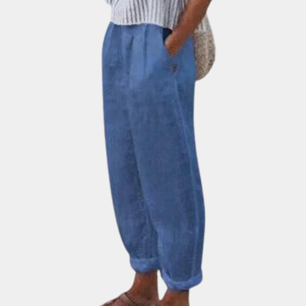 Women’s Relaxed Fit Pants - Elastic Waist - Lightweight Cotton Linen - Casual Wear