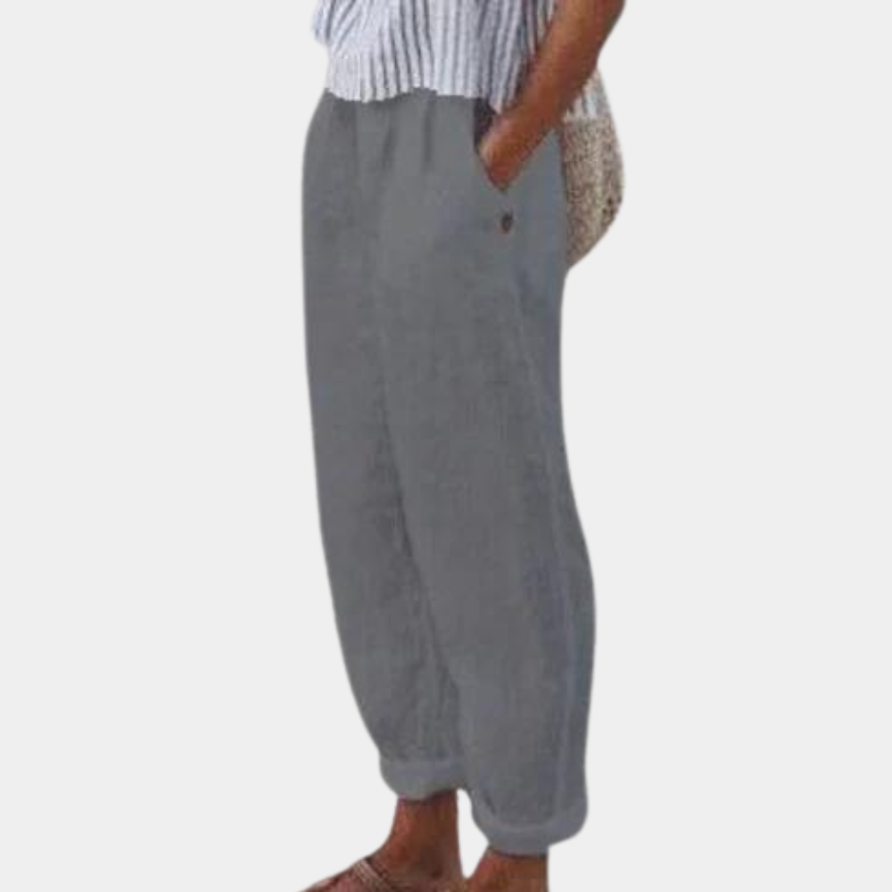 Women’s Relaxed Fit Pants - Elastic Waist - Lightweight Cotton Linen - Casual Wear