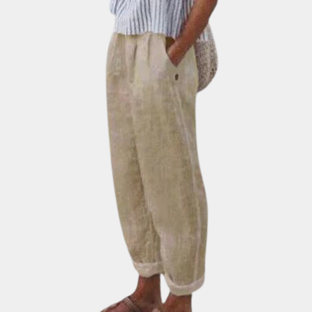 Women’s Relaxed Fit Pants - Elastic Waist - Lightweight Cotton Linen - Casual Wear