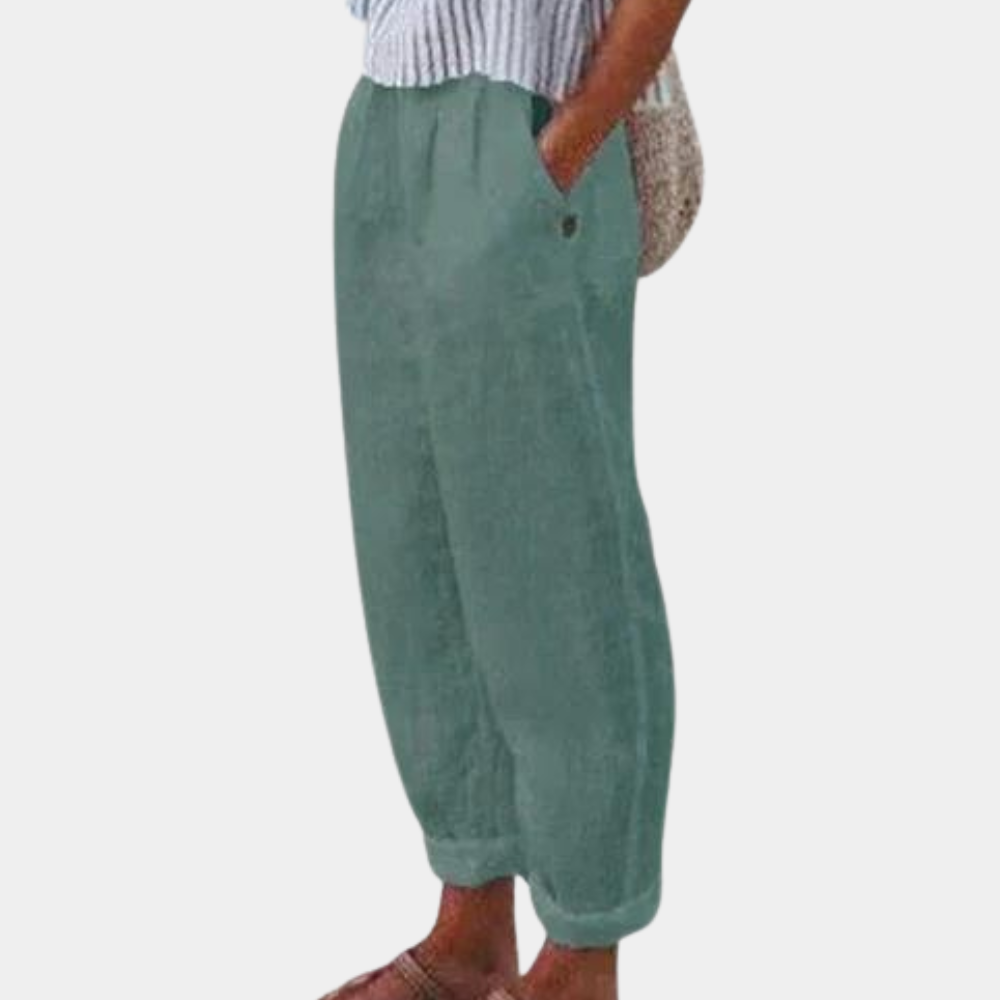 Women’s Relaxed Fit Pants - Elastic Waist - Lightweight Cotton Linen - Casual Wear