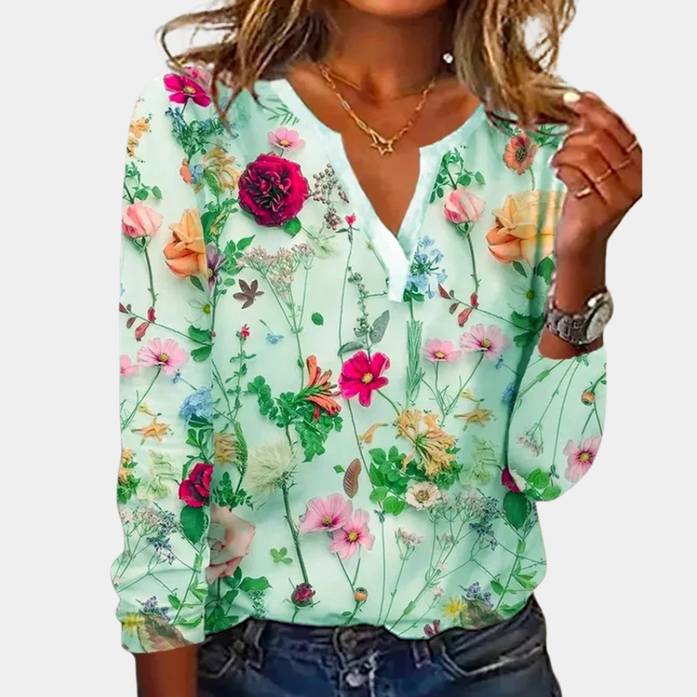 Women's Blouse - V-Neck - Long Sleeve - Lightweight Floral Print Casual Wear