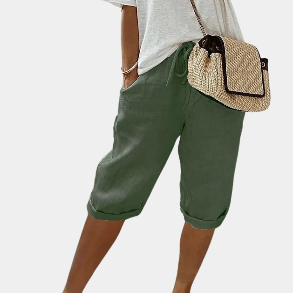 Women’s Culottes - Cotton Linen Blend - Wide Leg - Elastic Waist with Pockets