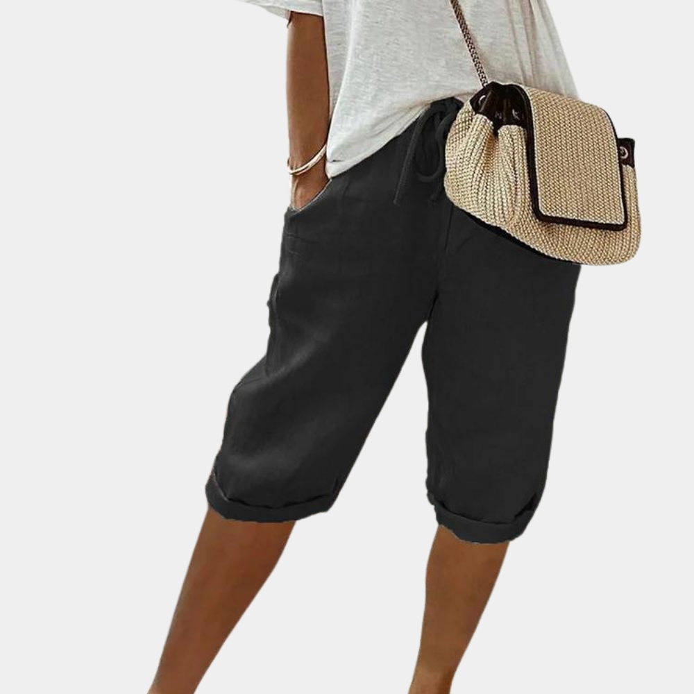 Women’s Culottes - Cotton Linen Blend - Wide Leg - Elastic Waist with Pockets