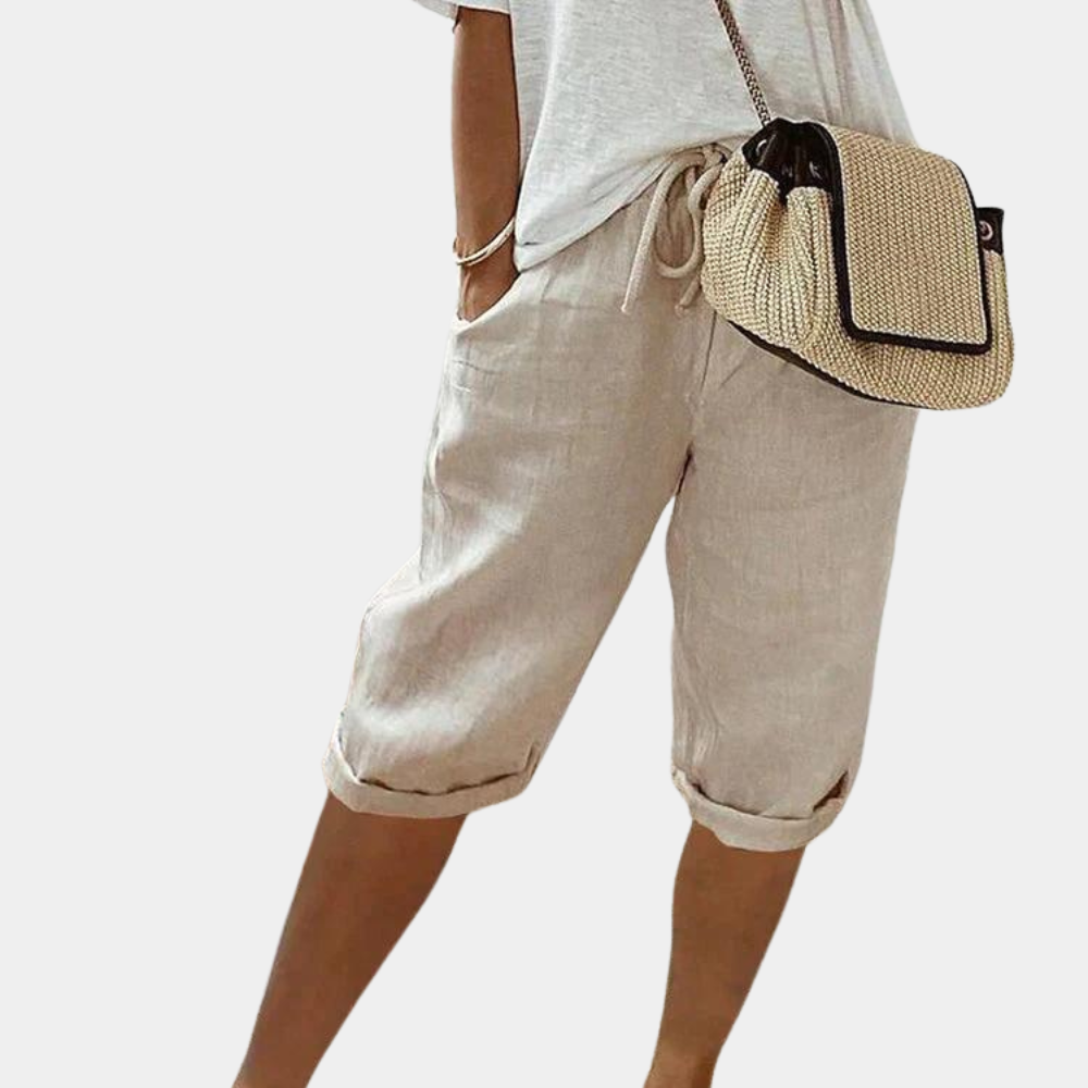 Women’s Culottes - Cotton Linen Blend - Wide Leg - Elastic Waist with Pockets