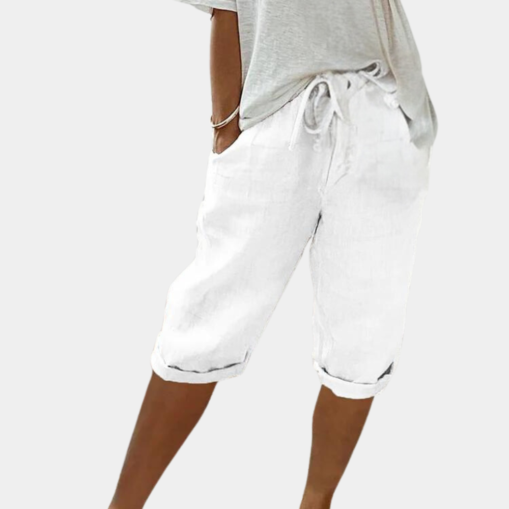 Women’s Culottes - Cotton Linen Blend - Wide Leg - Elastic Waist with Pockets