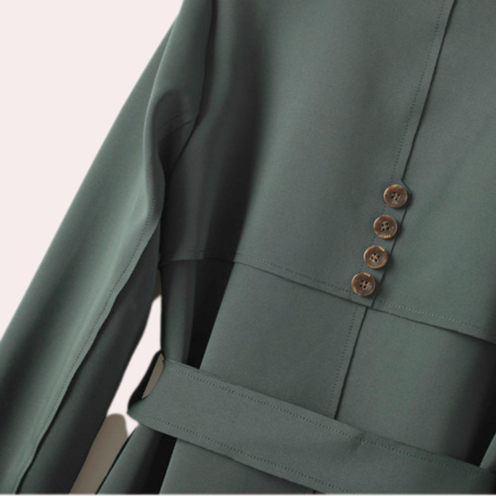 Women’s Trench Coat - Knee Length - Double Breasted - Belted Waist - Storm Flap Design