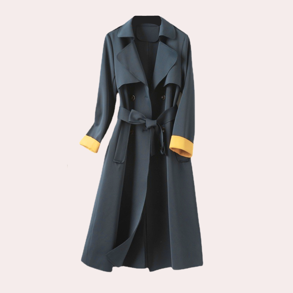 Women’s Trench Coat - Knee Length - Double Breasted - Belted Waist - Storm Flap Design