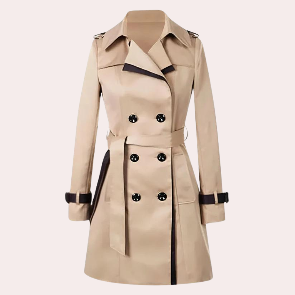Women’s Trench Coat - Double-Breasted - Tailored Fit - Water-Resistant Knee Length