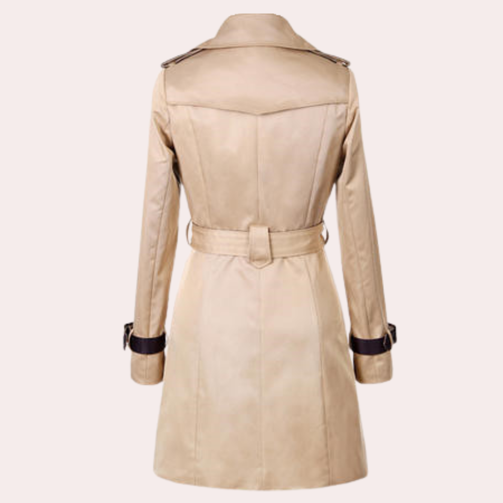 Women’s Trench Coat - Double-Breasted - Tailored Fit - Water-Resistant Knee Length