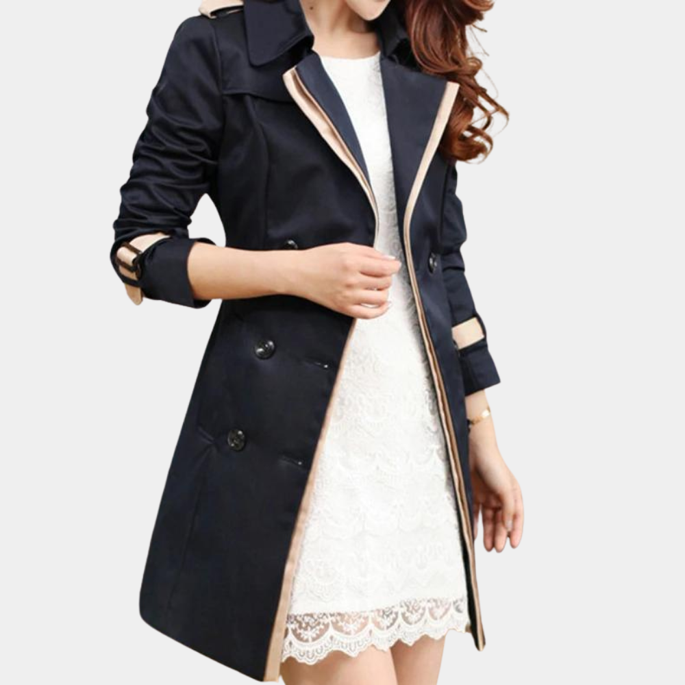 Women’s Trench Coat - Double-Breasted - Tailored Fit - Water-Resistant Knee Length