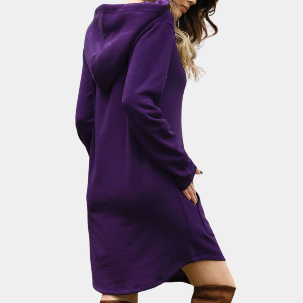 Women's Hoodie Dress - Long Pullover Relaxed Fit - Hooded with Kangaroo Pocket