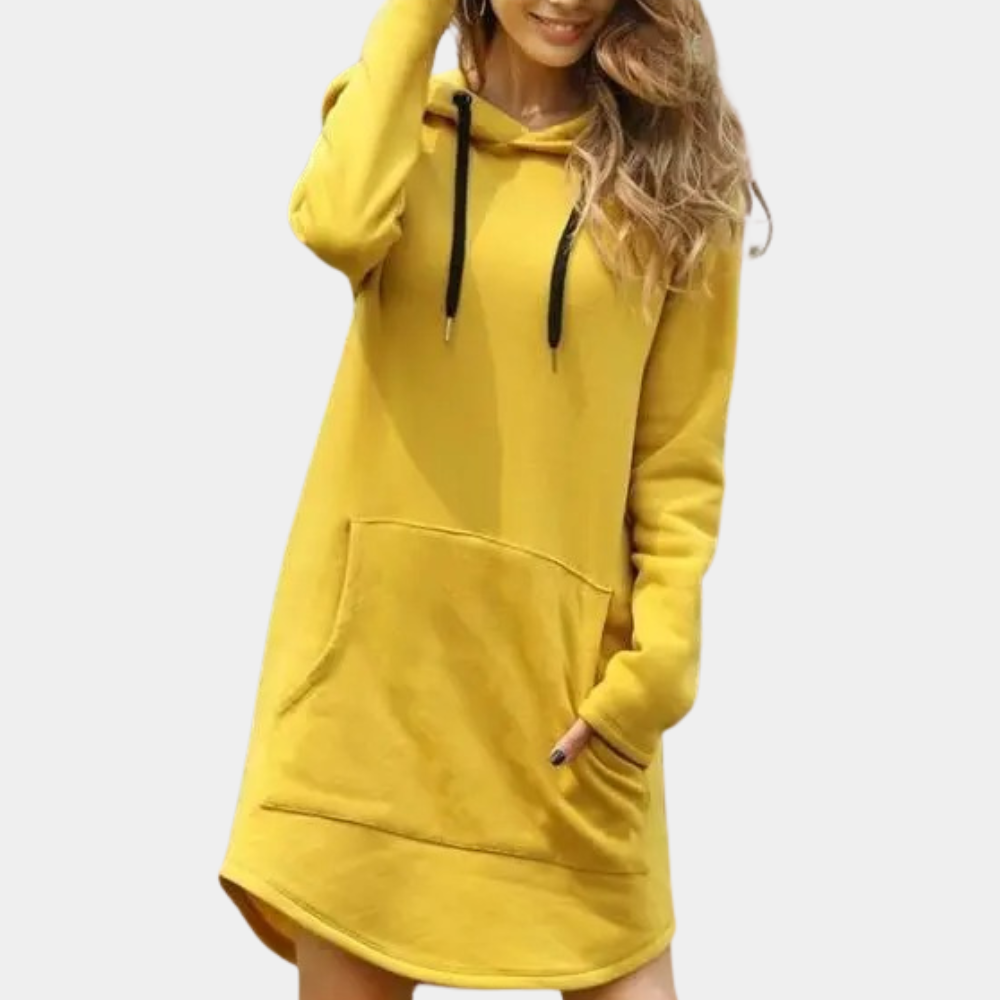 Women's Hoodie Dress - Long Pullover Relaxed Fit - Hooded with Kangaroo Pocket