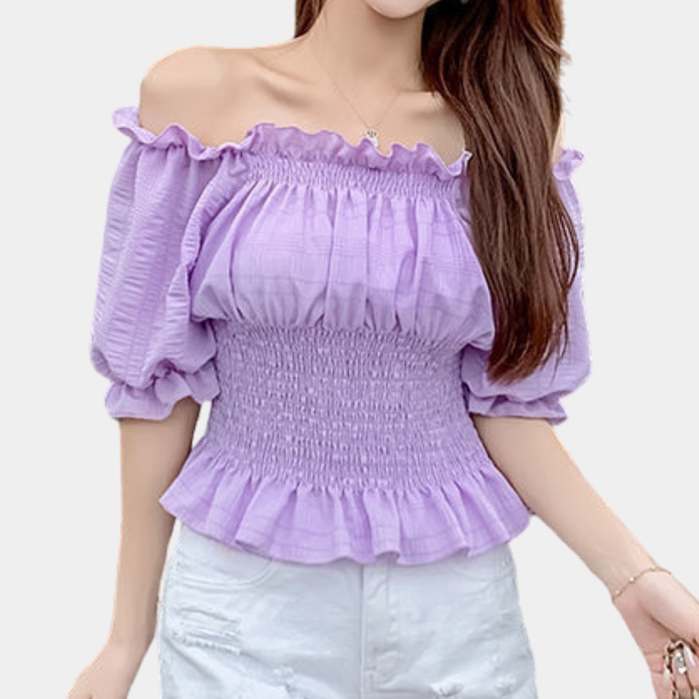 Smocked Off-Shoulder Puff Sleeve Blouse