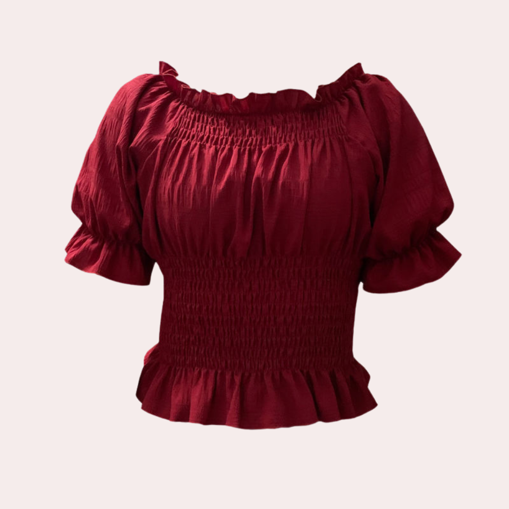 Women's Off-Shoulder Blouse - Smocked Bodice - Puff Sleeve - Ruffled Hem