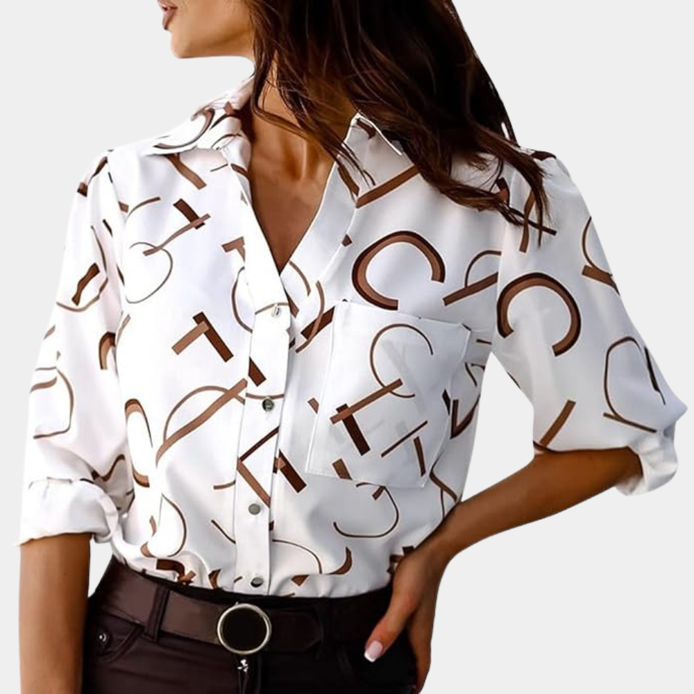 Geometric Print Button-Up Classic Blouse