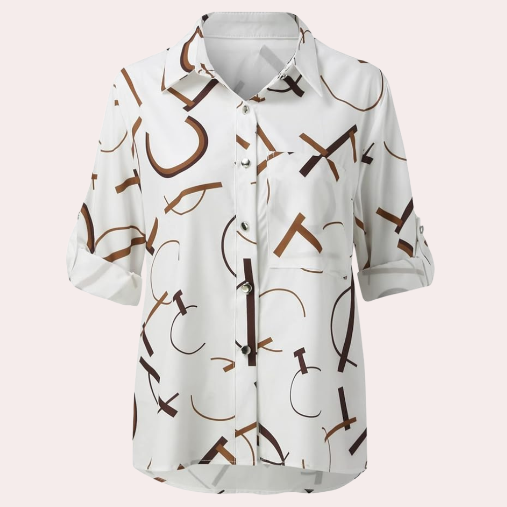 Women's Button-Up Blouse - Geometric Print - Classic Collar - Long Sleeve Casual Fit