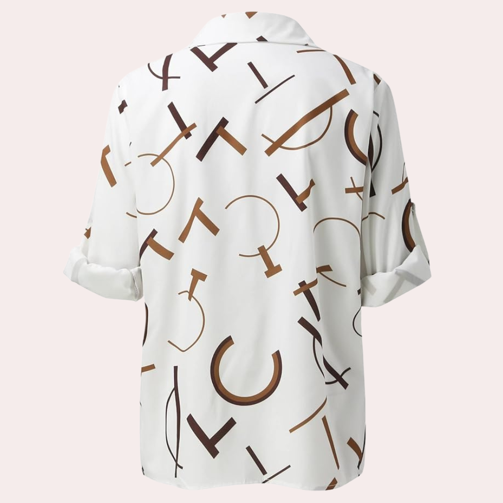 Geometric Print Button-Up Classic Blouse