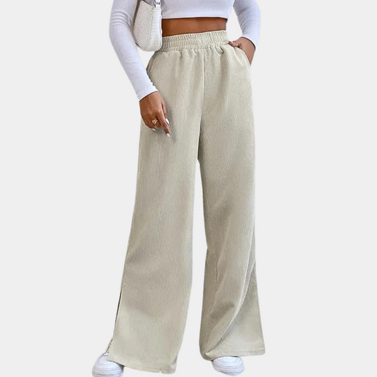 High Waist Solid Corduroy Casual Pants