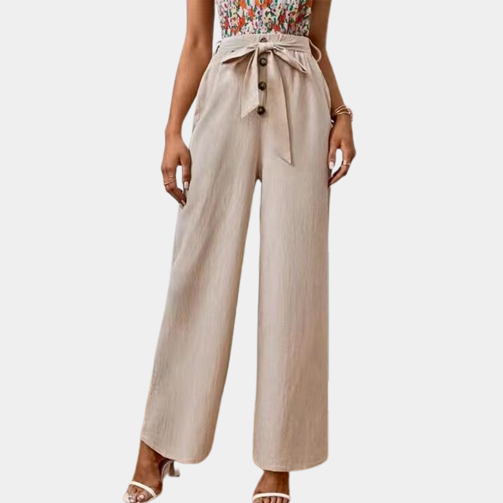 Women's Wide-Leg Pants - High Waist - Tie Belt - Flowing Comfortable Fit
