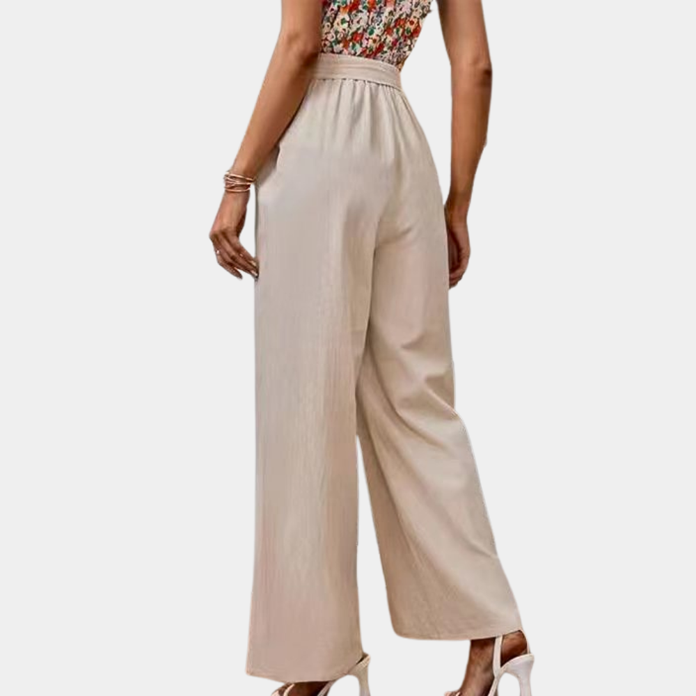 Women's Wide-Leg Pants - High Waist - Tie Belt - Flowing Comfortable Fit