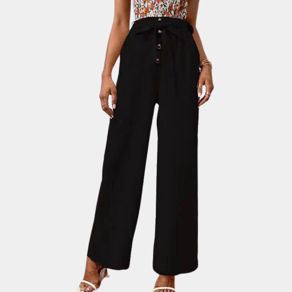 Women's Wide-Leg Pants - High Waist - Tie Belt - Flowing Comfortable Fit